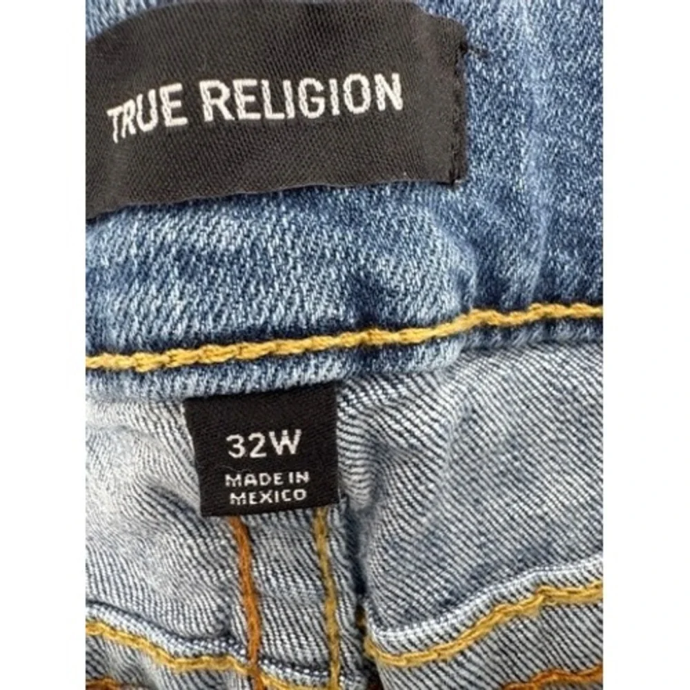 True Religion Denim Shorts Mens 32 Blue Frayed Hem‎ Horseshoe Flap Pocket Y2K